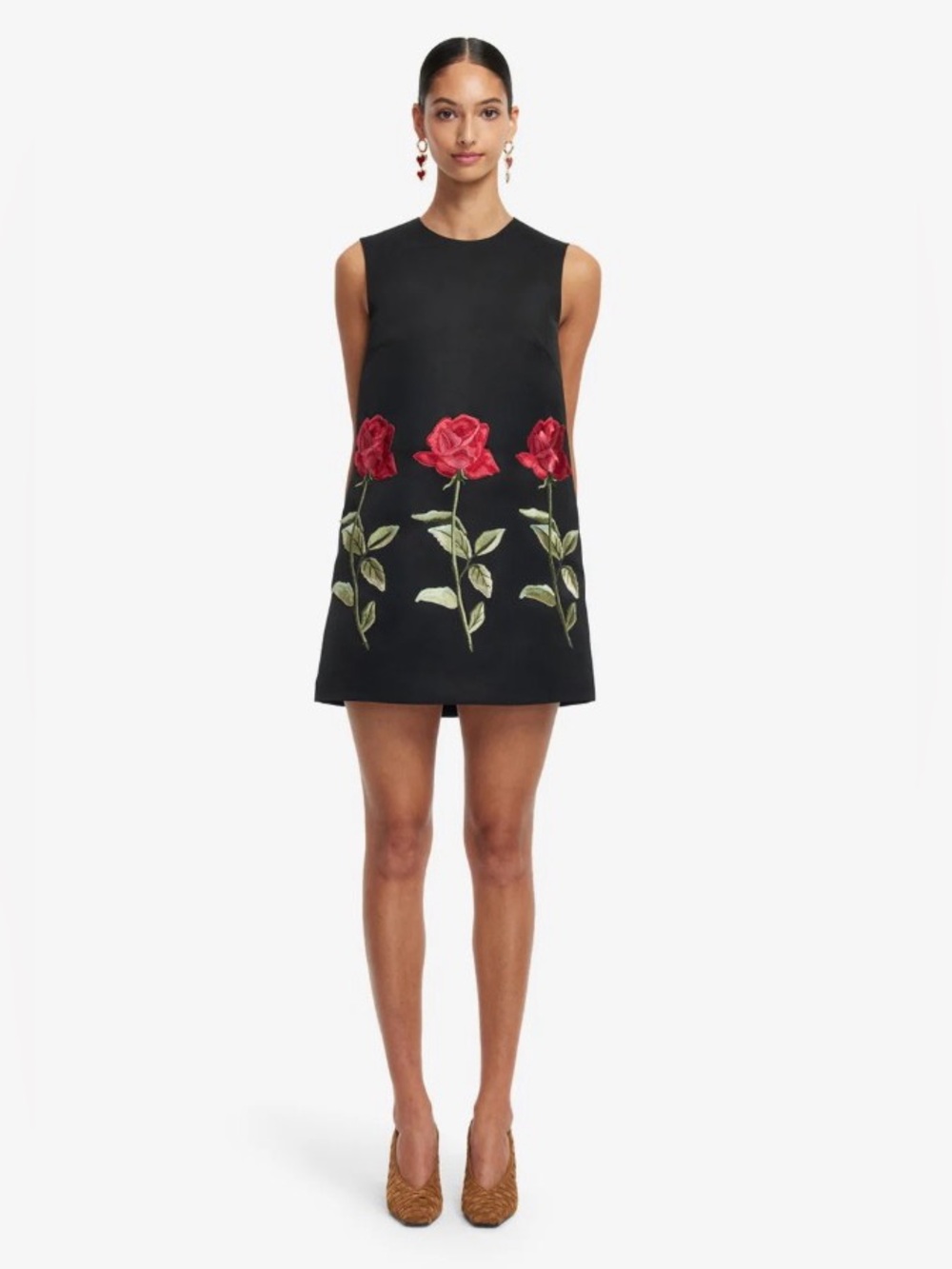 LEO LIN YVONNE Black Red Rose Embroidered Mini Dress AU8/US4 NWOT